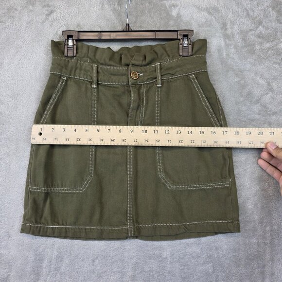 Free People Skirt Womens 6 Green Utility Paperbag Waist Pockets Mini Casual - Picture 9 of 9